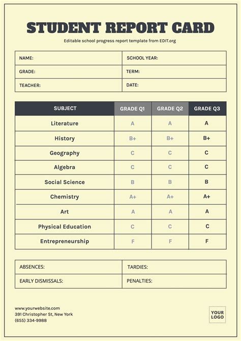 high school report card template pdf